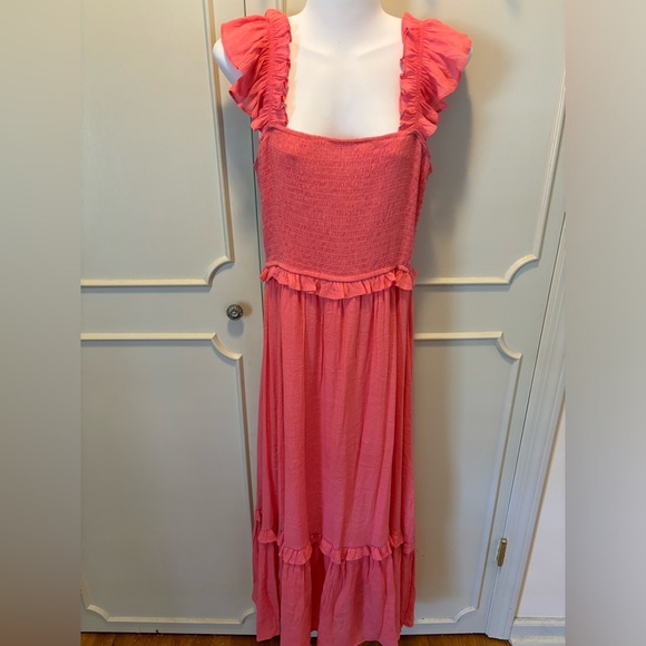 Mod boutique, Jolene flutter sleeve, smocked tiered dress in salmon. - Picture 2 of 5